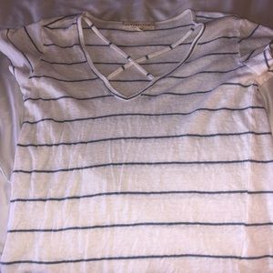 White swoop neck stripes shirt